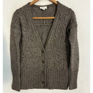 Ann Taylor Loft Wool Blend Cable Knit Cardigan Sweater Womens M Preppy Ivy